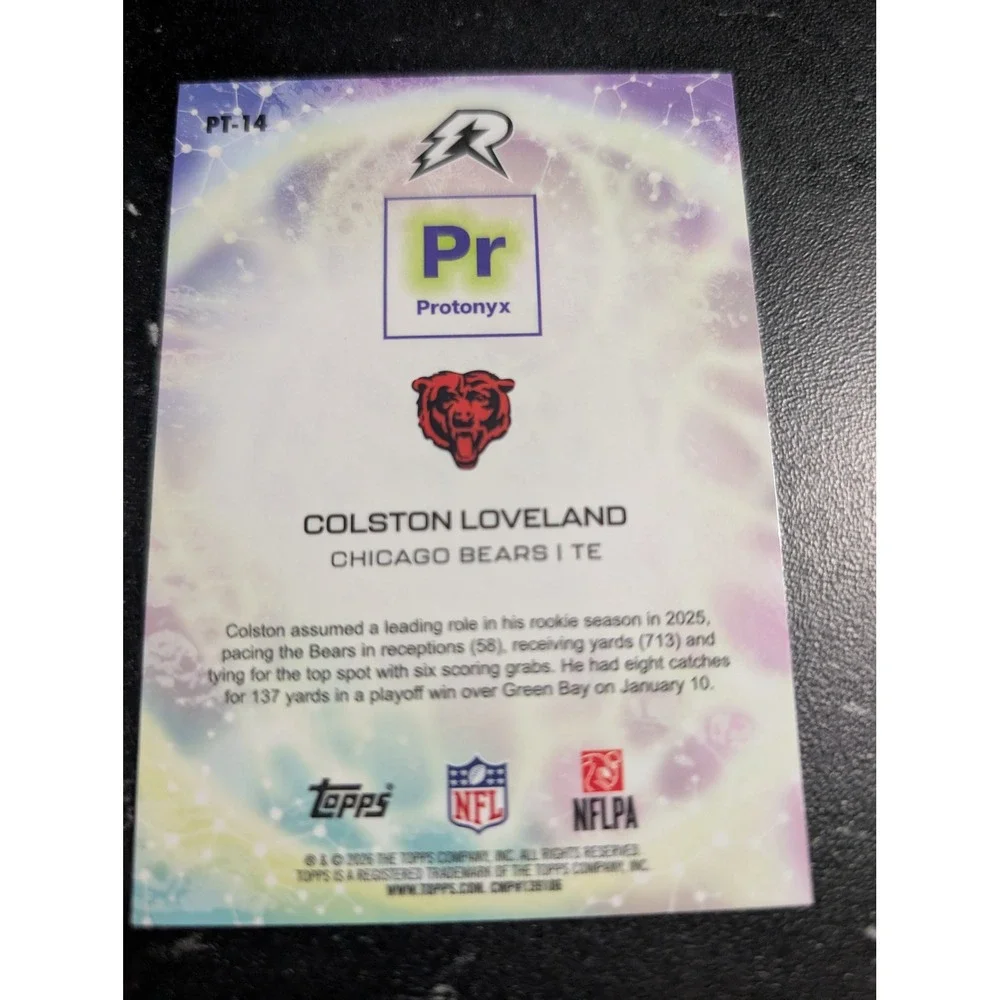 2026 Topps Protonyx Colston Loveland PT-14 Chicago Bears RC Rookie Card